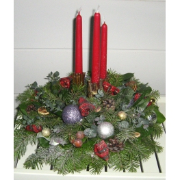 candles, silver-fir branches, blue spruce branches, decorative ornaments